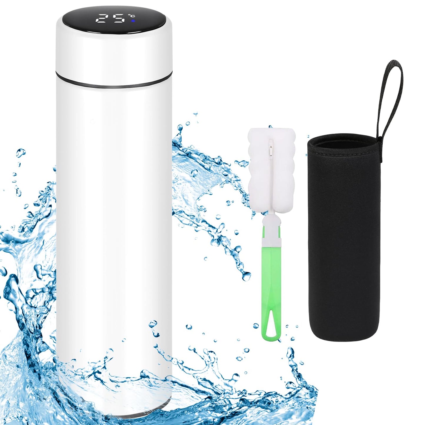 Flintronic Thermosflasche, Wasserflasche Vakuum Isolierbecher 304 Edelstahl, LCD-Touchscreen-Temperaturanzeige, Smart Becher Dichtflasche Ideal für Hitze und Kälte, 500ml