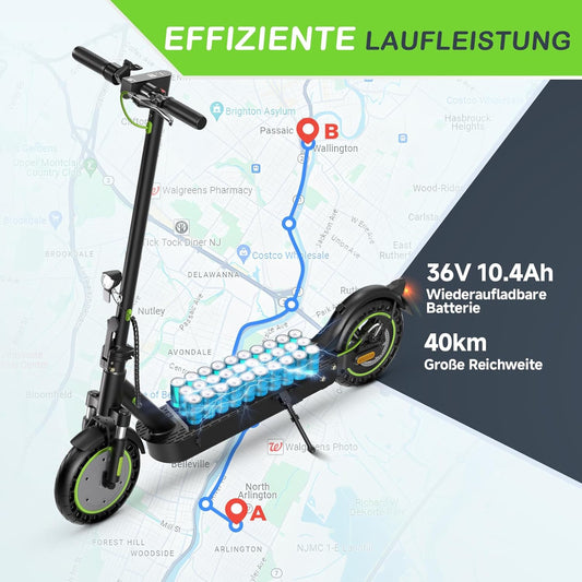 E Scooter mit Straßenzulassung, 10/8,5 Zoll MAX 60/40/30 Reichweite E Roller, Faltbarer Elektroscooter bis 120KG mit Duale Aufhängung, USB-Port und APP, Elektroroller Erwachsene für Pendeln