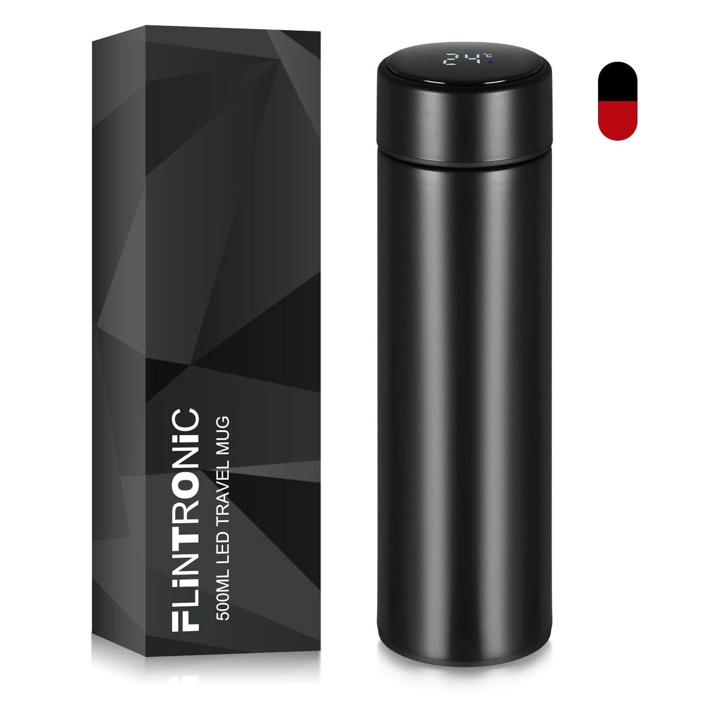 Flintronic Thermosflasche, Wasserflasche Vakuum Isolierbecher 304 Edelstahl, LCD-Touchscreen-Temperaturanzeige, Smart Becher Dichtflasche Ideal für Hitze und Kälte, 500ml