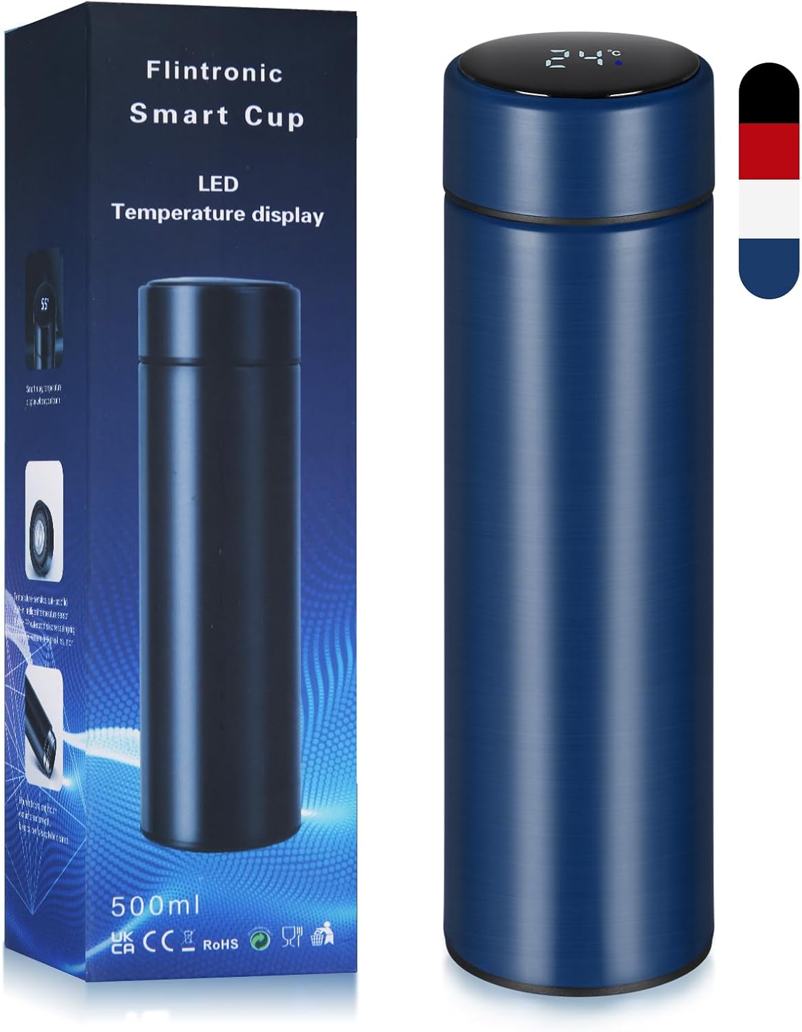 Flintronic Thermosflasche, Wasserflasche Vakuum Isolierbecher 304 Edelstahl, LCD-Touchscreen-Temperaturanzeige, Smart Becher Dichtflasche Ideal für Hitze und Kälte, 500ml