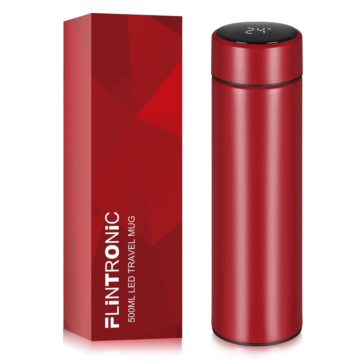 Flintronic Thermosflasche, Wasserflasche Vakuum Isolierbecher 304 Edelstahl, LCD-Touchscreen-Temperaturanzeige, Smart Becher Dichtflasche Ideal für Hitze und Kälte, 500ml