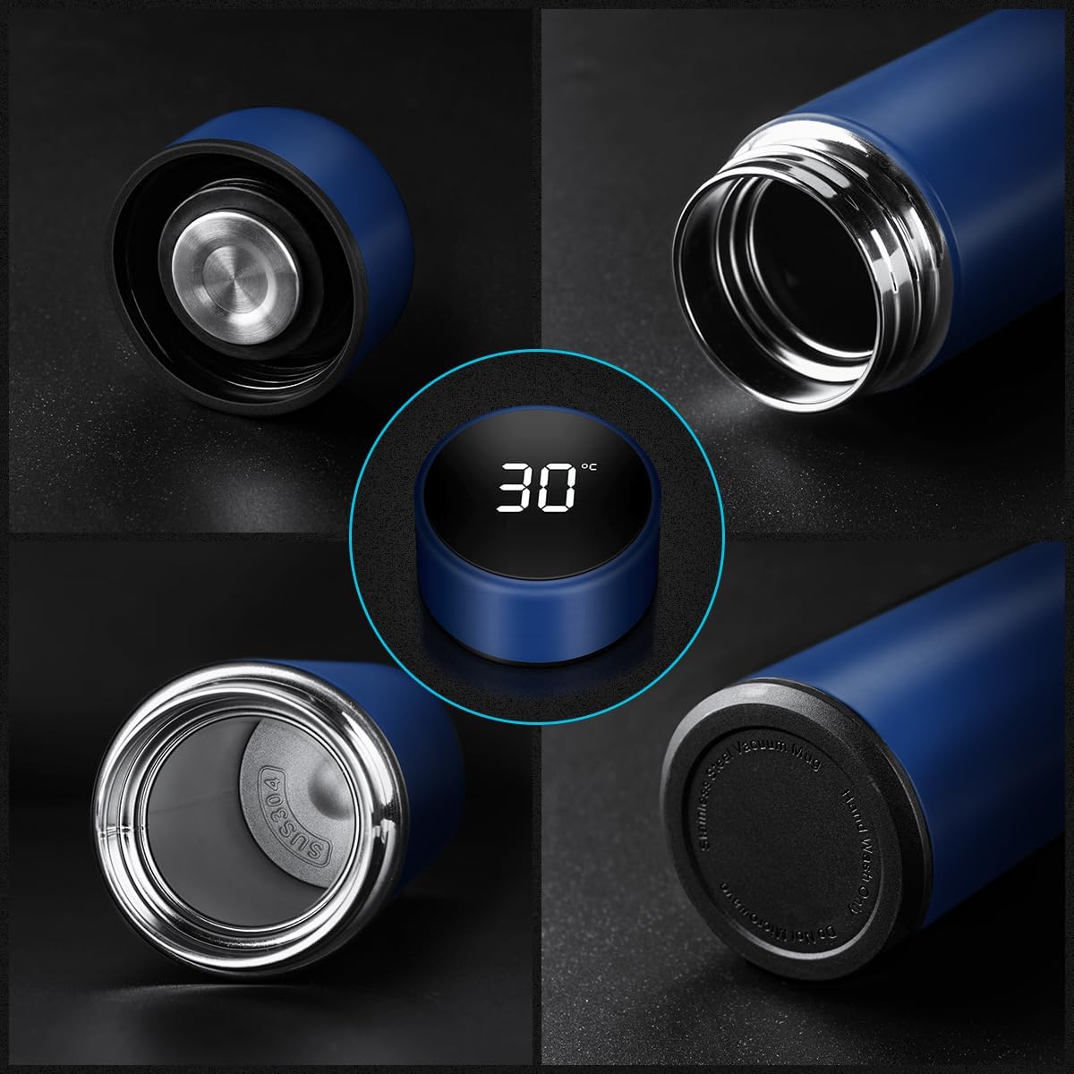 Flintronic Thermosflasche, Wasserflasche Vakuum Isolierbecher 304 Edelstahl, LCD-Touchscreen-Temperaturanzeige, Smart Becher Dichtflasche Ideal für Hitze und Kälte, 500ml