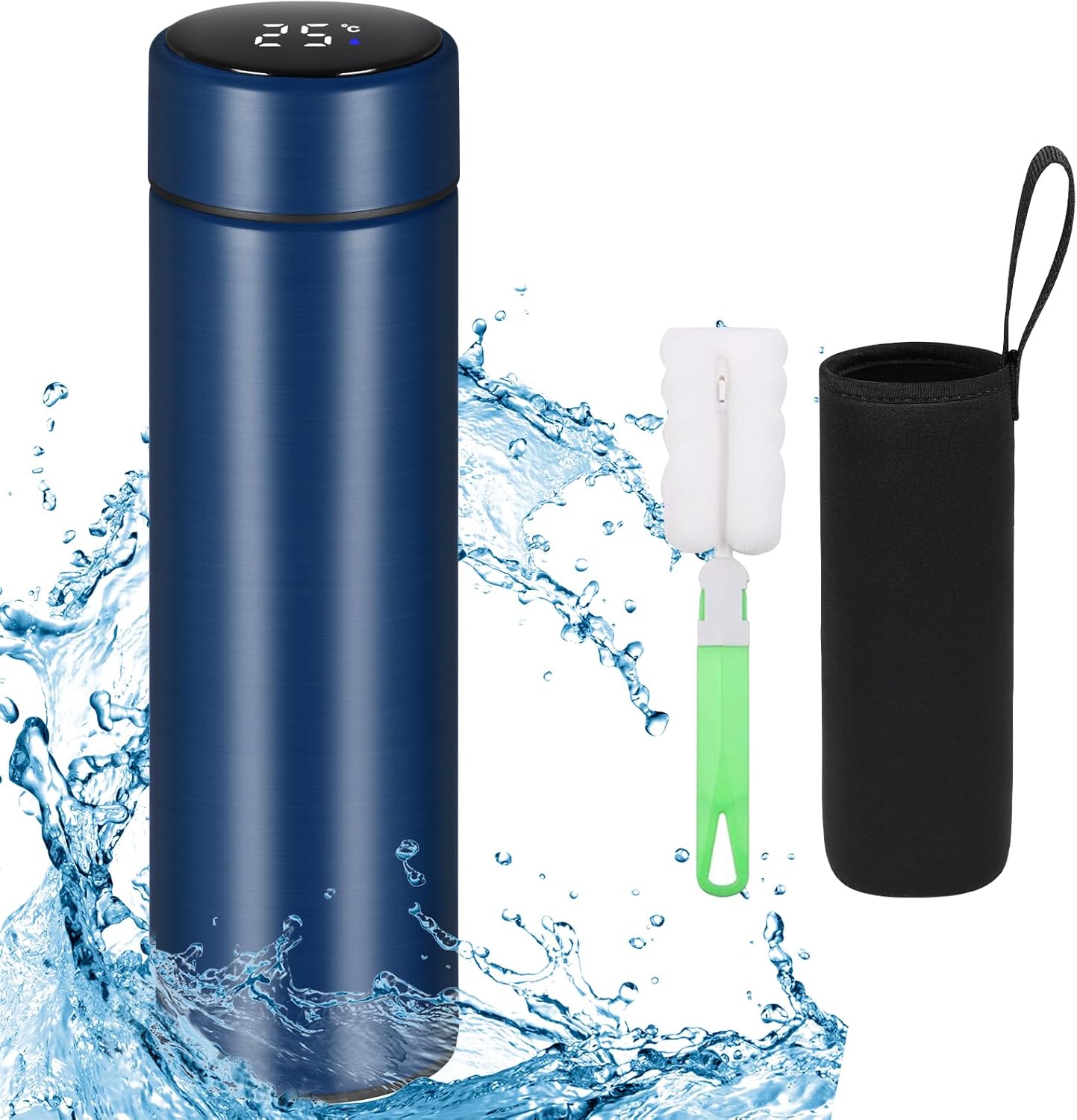 Flintronic Thermosflasche, Wasserflasche Vakuum Isolierbecher 304 Edelstahl, LCD-Touchscreen-Temperaturanzeige, Smart Becher Dichtflasche Ideal für Hitze und Kälte, 500ml