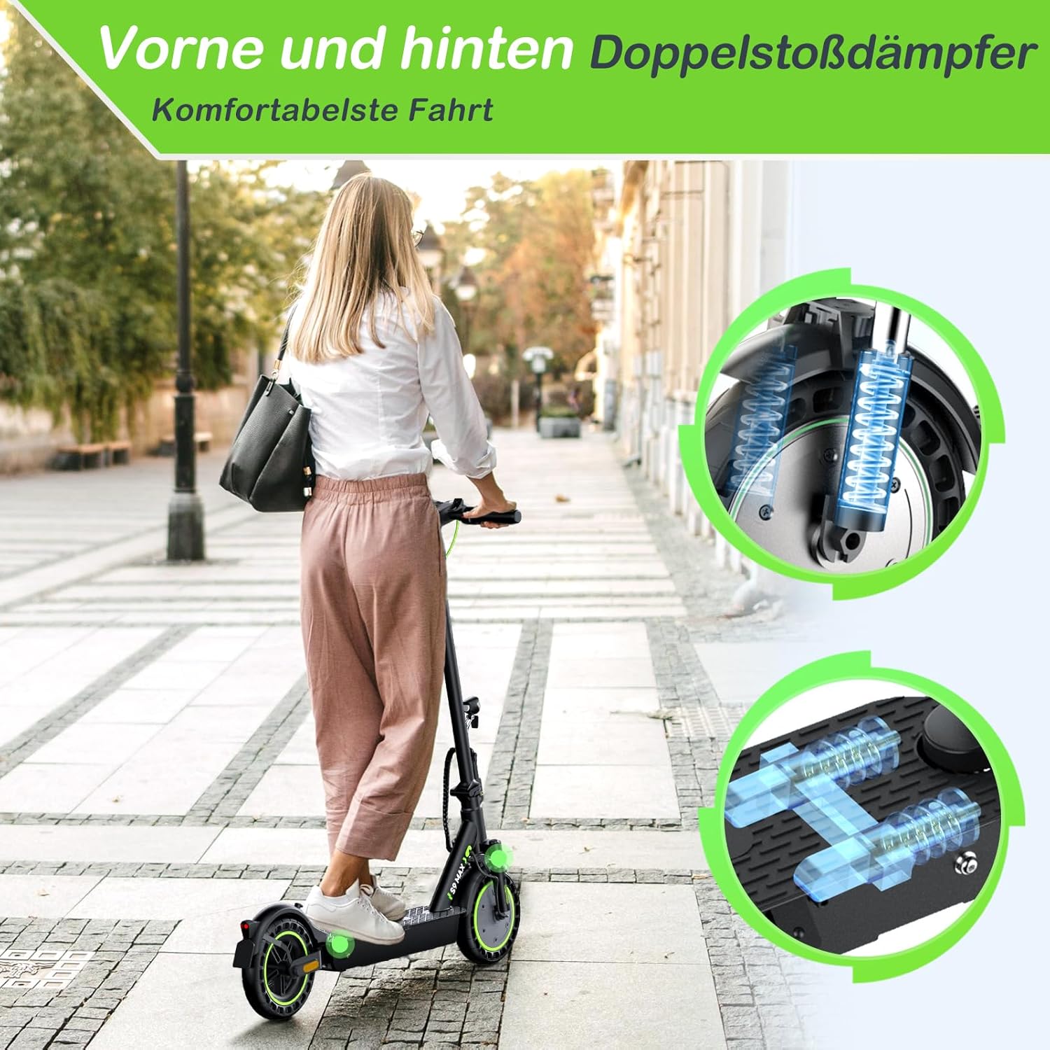 E Scooter mit Straßenzulassung, 10/8,5 Zoll MAX 60/40/30 Reichweite E Roller, Faltbarer Elektroscooter bis 120KG mit Duale Aufhängung, USB-Port und APP, Elektroroller Erwachsene für Pendeln